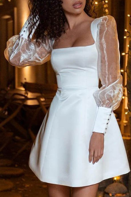 Vestidos casuales de malla con cuello cuadrado y falda pastel (5 colores)