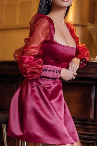 Vestidos casuales de malla con cuello cuadrado y falda pastel (5 colores)