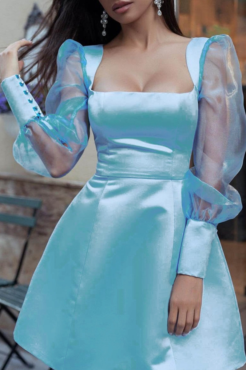 Vestidos casuales de malla con cuello cuadrado y falda pastel (5 colores)