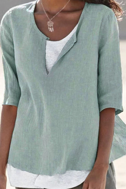 Tops de cuello en V con parches lisos y sencillos de moda (12 colores)
