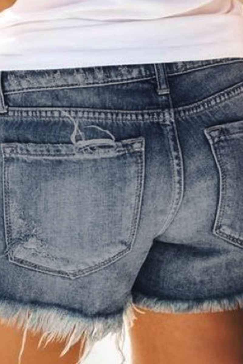 Shorts vaqueros rectos de cintura media con rotos y estampados lisos informales