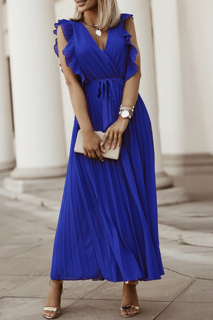 Vestidos casuales con falda pastel, escote en V y abertura en la parte superior, lisos (6 colores)