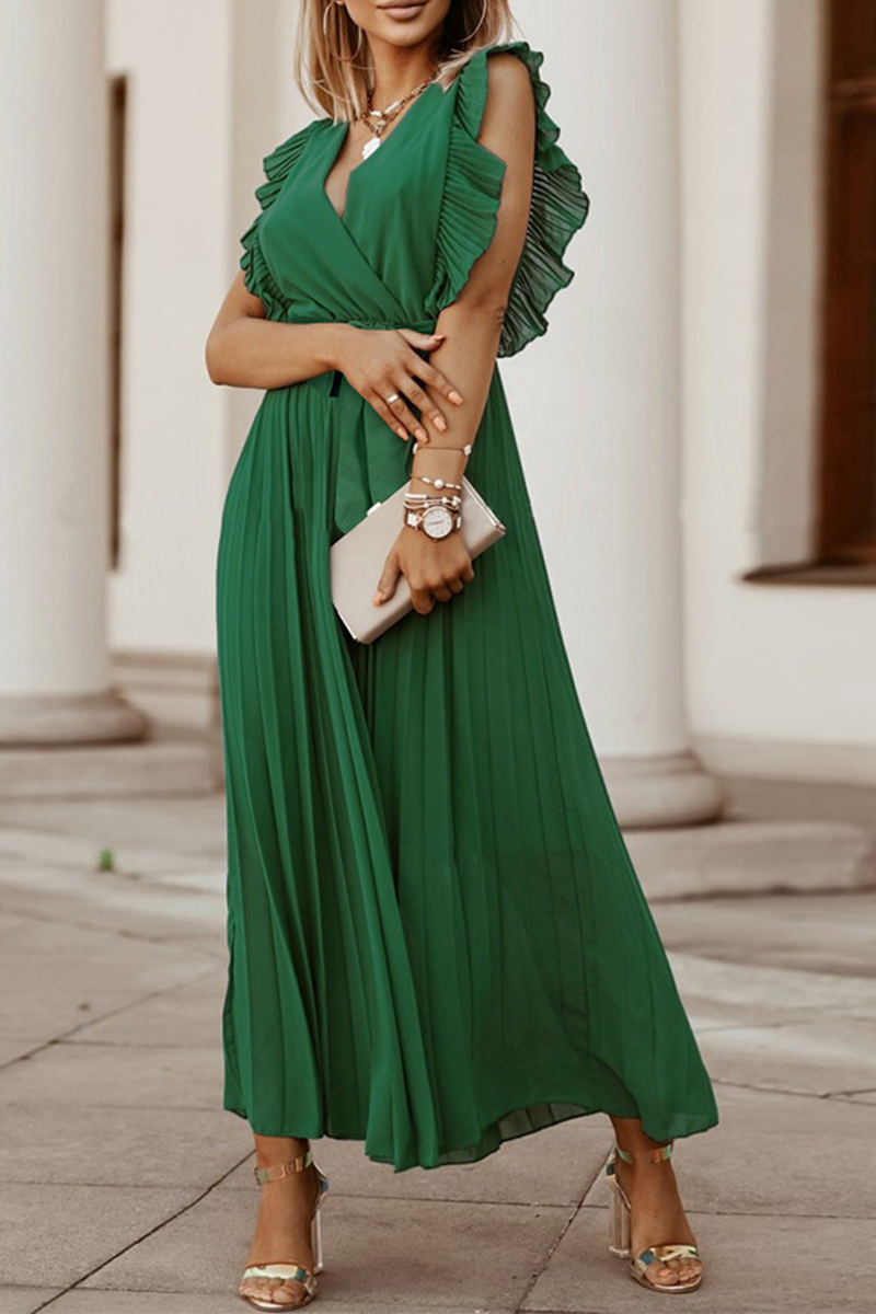 Vestidos casuales con falda pastel, escote en V y abertura en la parte superior, lisos (6 colores)