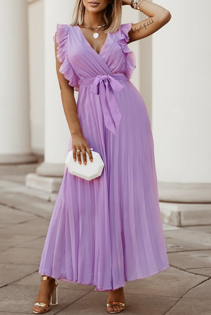 Vestidos casuales con falda pastel, escote en V y abertura en la parte superior, lisos (6 colores)