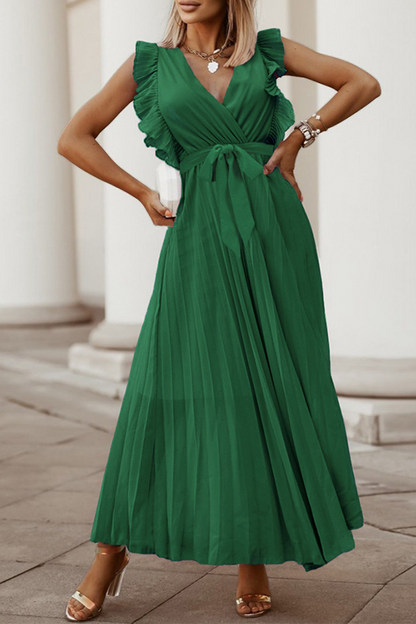 Vestidos casuales con falda pastel, escote en V y abertura en la parte superior, lisos (6 colores)