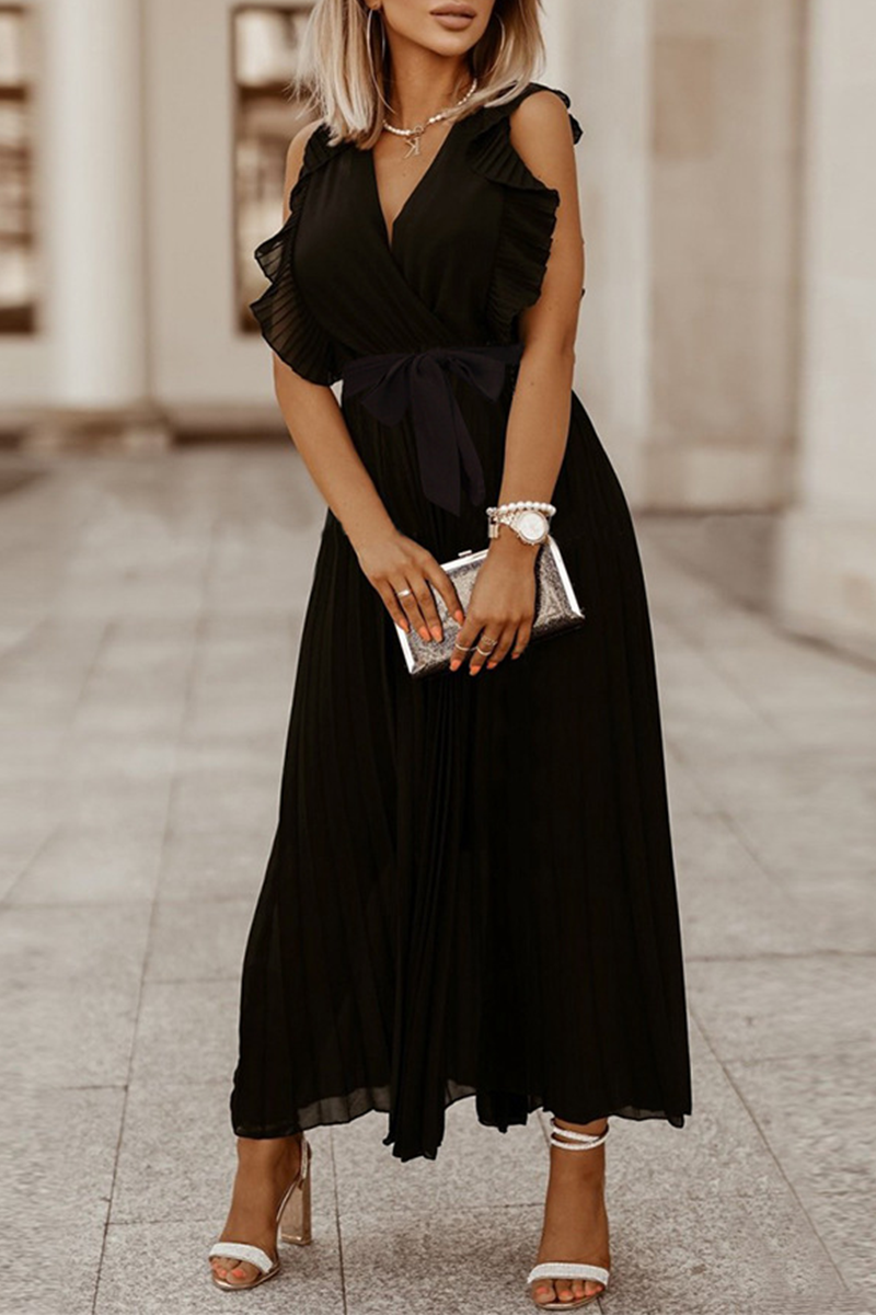 Vestidos casuales con falda pastel, escote en V y abertura en la parte superior, lisos (6 colores)