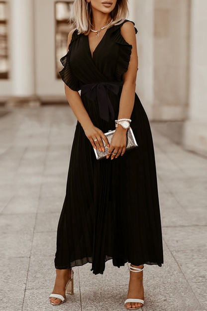 Vestidos casuales con falda pastel, escote en V y abertura en la parte superior, lisos (6 colores)