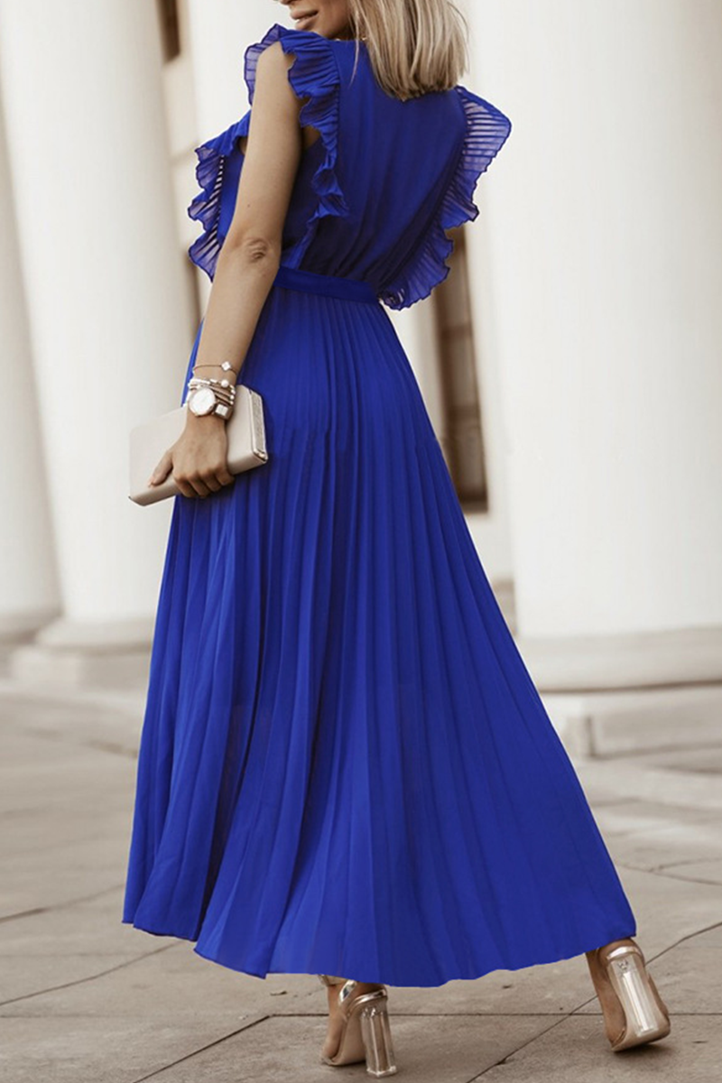 Vestidos casuales con falda pastel, escote en V y abertura en la parte superior, lisos (6 colores)