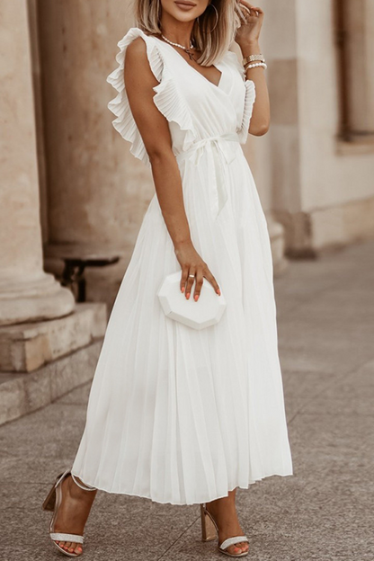 Vestidos casuales con falda pastel, escote en V y abertura en la parte superior, lisos (6 colores)