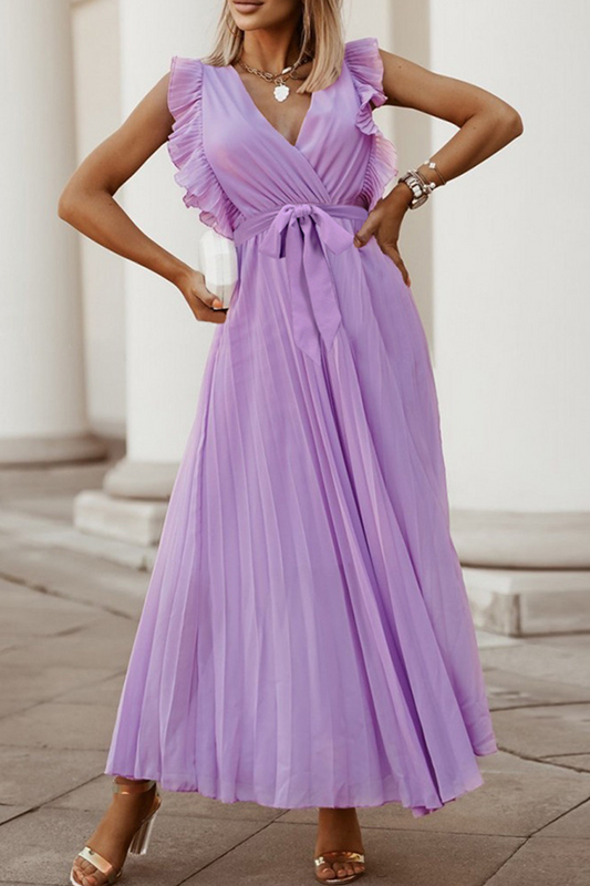 Vestidos casuales con falda pastel, escote en V y abertura en la parte superior, lisos (6 colores)