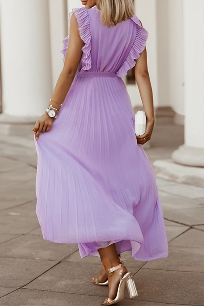 Vestidos casuales con falda pastel, escote en V y abertura en la parte superior, lisos (6 colores)