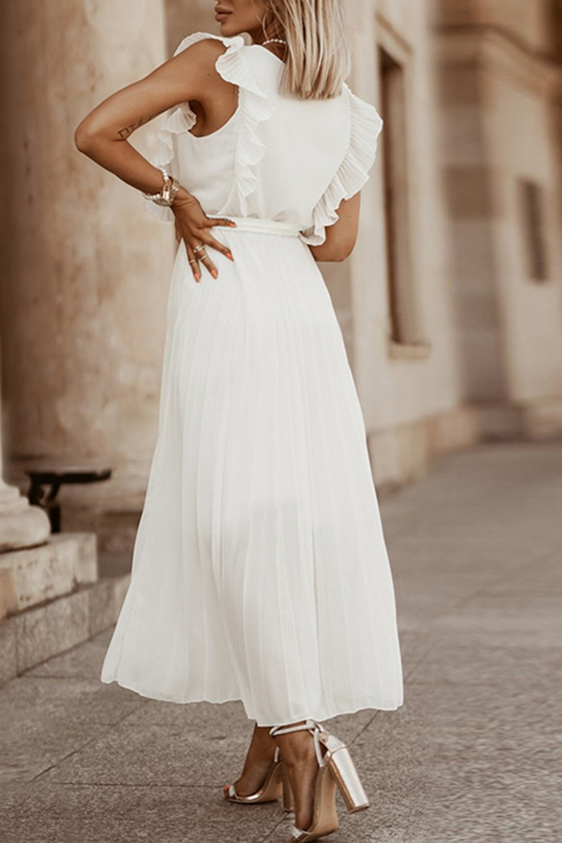 Vestidos casuales con falda pastel, escote en V y abertura en la parte superior, lisos (6 colores)