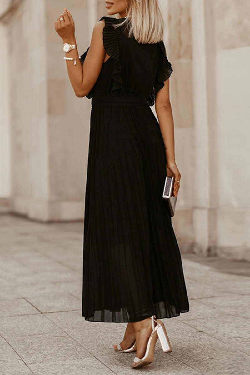 Vestidos casuales con falda pastel, escote en V y abertura en la parte superior, lisos (6 colores)