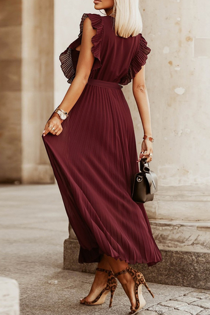 Vestidos casuales con falda pastel, escote en V y abertura en la parte superior, lisos (6 colores)