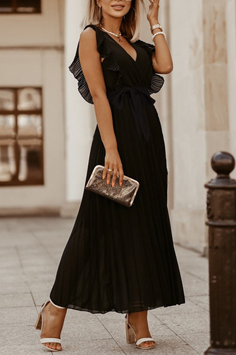 Vestidos casuales con falda pastel, escote en V y abertura en la parte superior, lisos (6 colores)