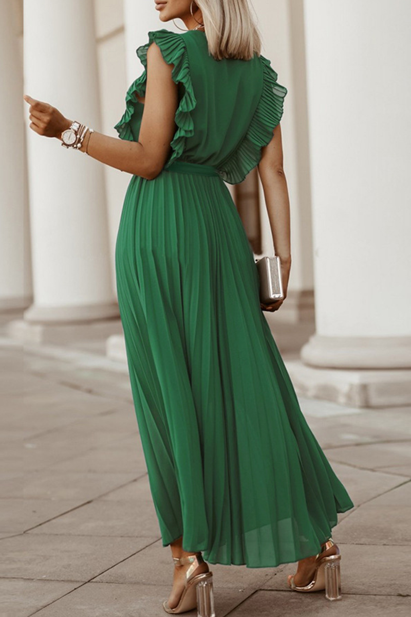 Vestidos casuales con falda pastel, escote en V y abertura en la parte superior, lisos (6 colores)