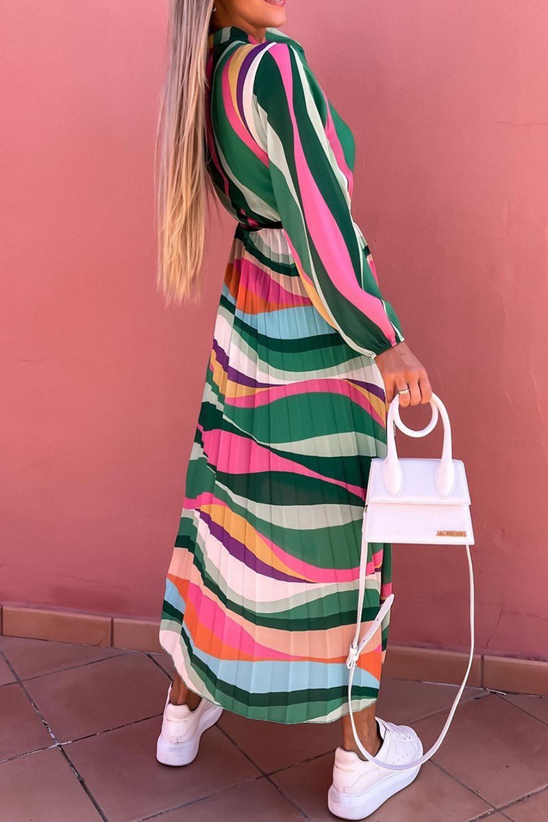 Vestidos casuales con falda y cuello alto, con abertura en la cintura y estampado