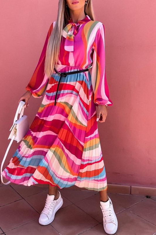 Vestidos casuales con falda y cuello alto, con abertura en la cintura y estampado