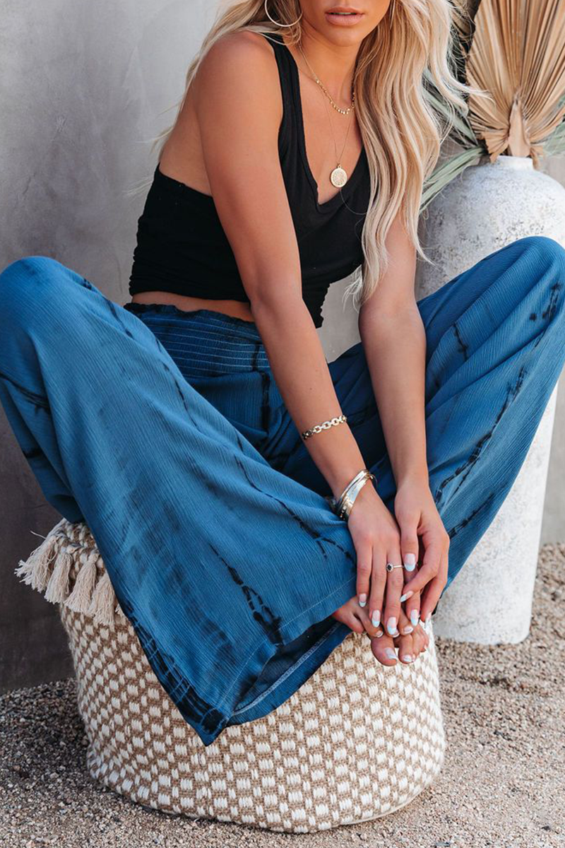 Casual Print Patchwork Straight High Waist Wide Leg Full Print Bottoms