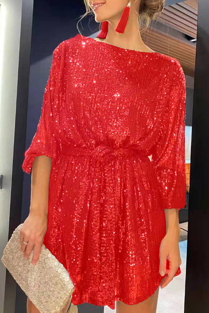 Vestidos sexis de lentejuelas sólidas con hombros descubiertos y falda a la cintura (7 colores)