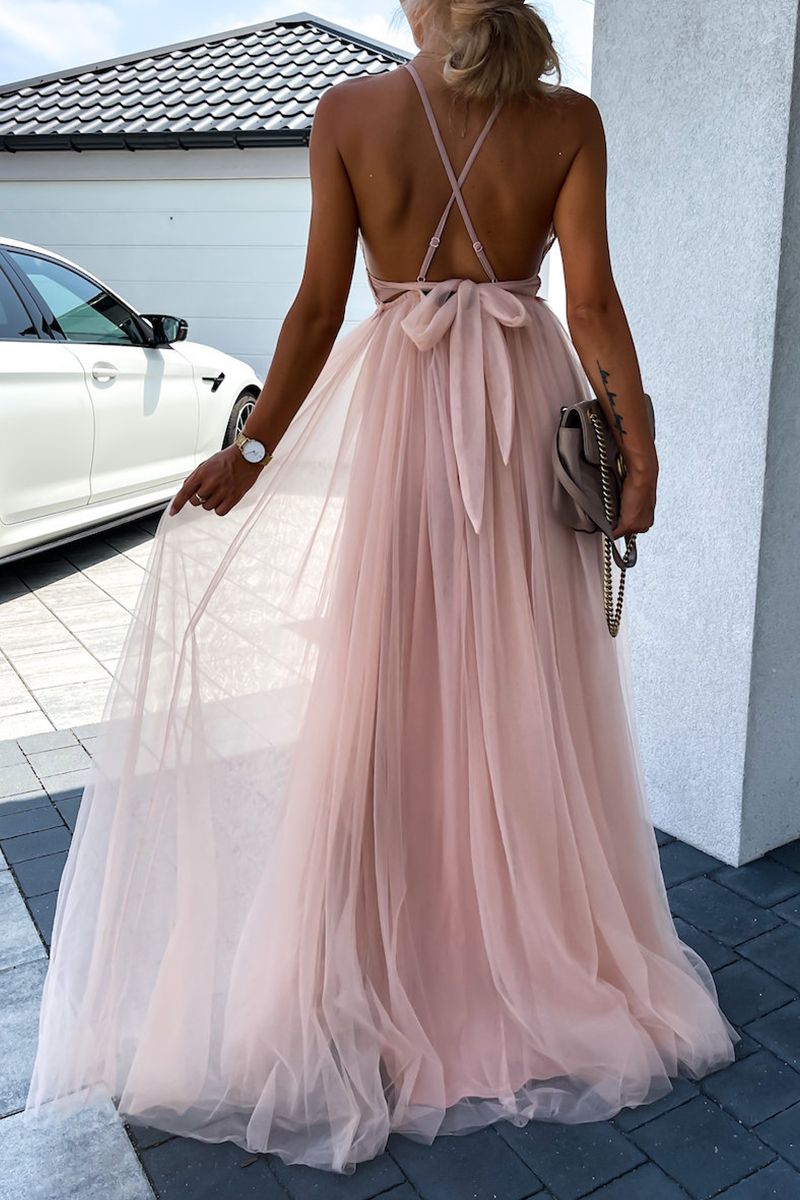 Vestidos sexis con falda de pastel y cuello halter de malla sólida