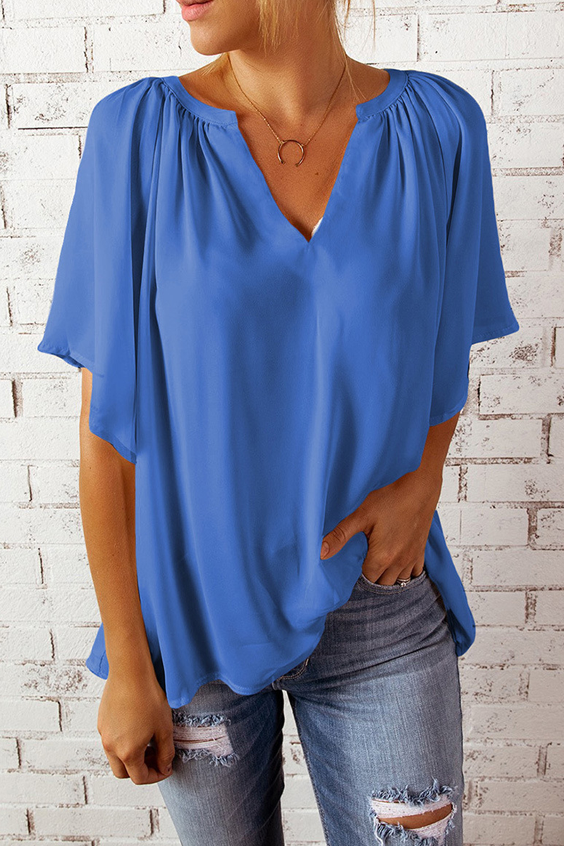Casual Solid Split Joint V Neck T-Shirts(6 colors£©