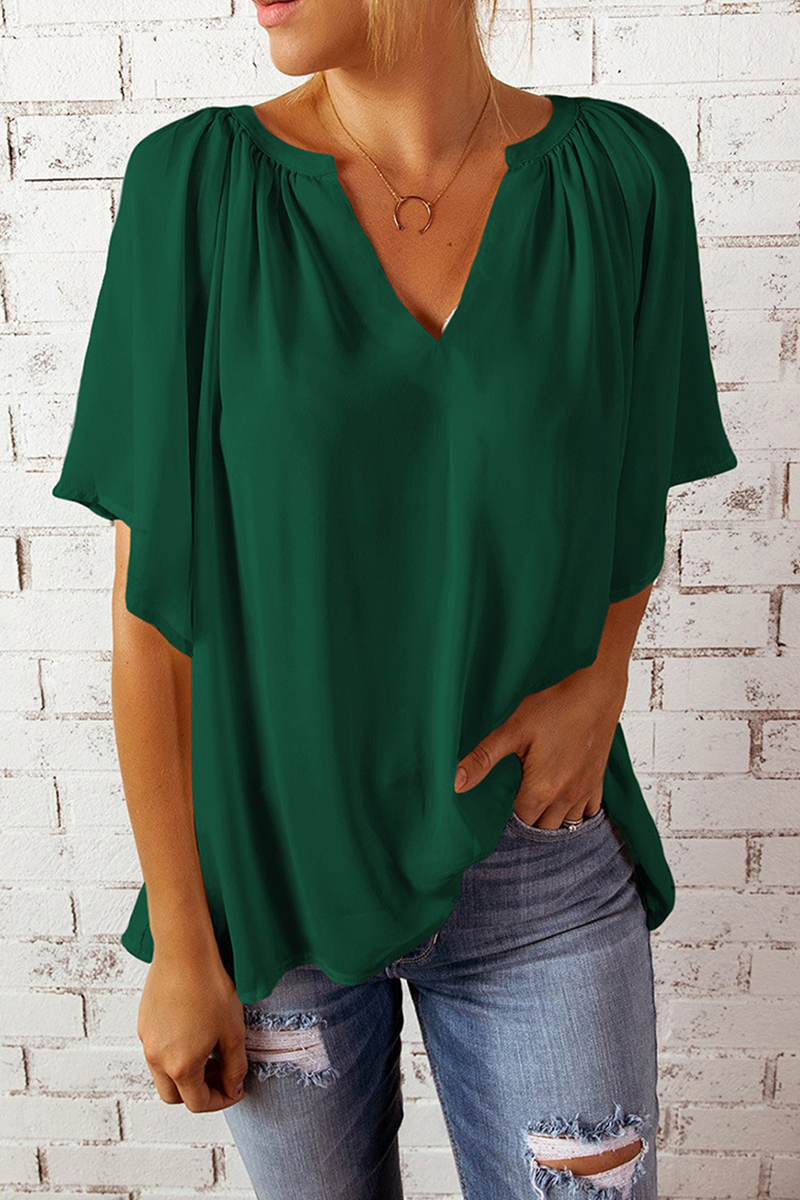 Casual Solid Split Joint V Neck T-Shirts(6 colors£©
