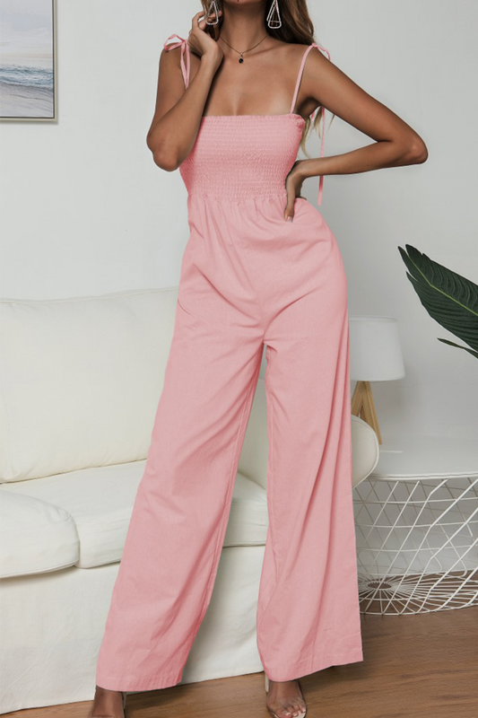 Sexy Solid Split Joint Spaghetti Strap Loose Jumpsuits