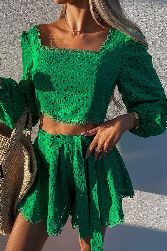 Casual Solid Square Collar Long Sleeve Two Pieces