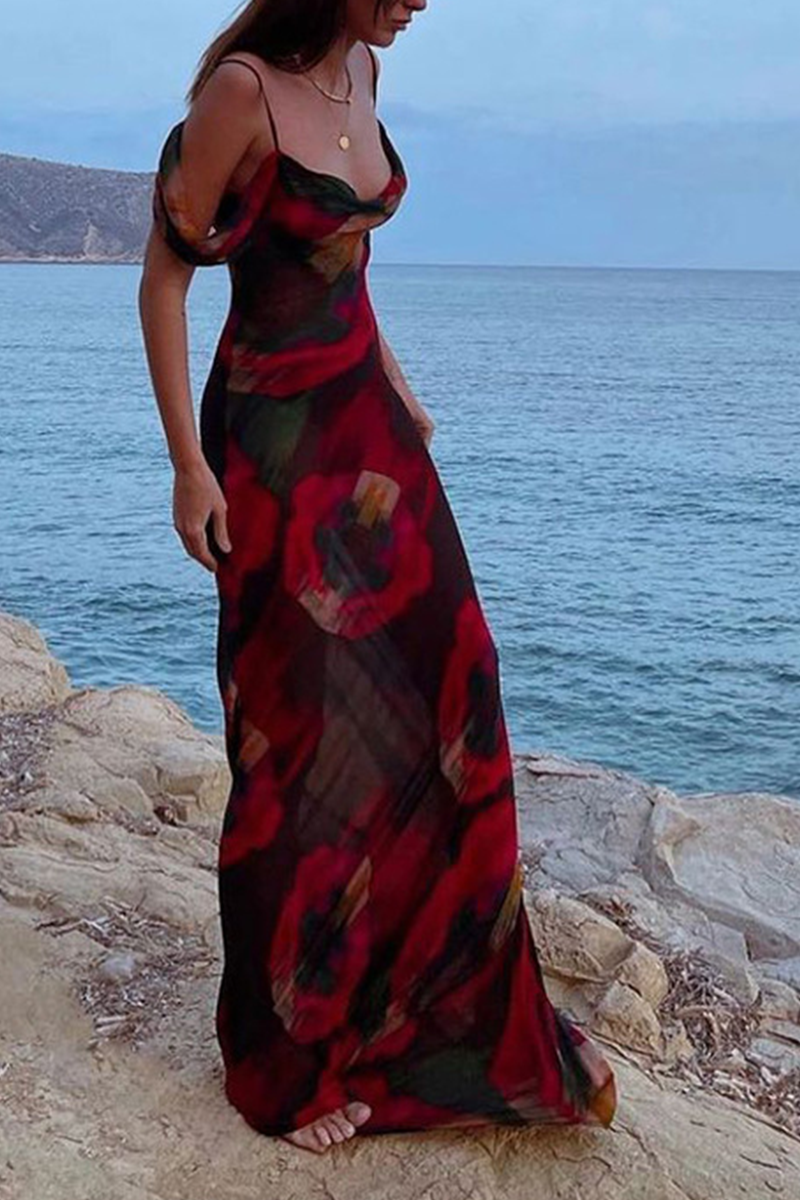 Vestidos de sirena trompeta con tirantes finos y estampado de patchwork a la moda