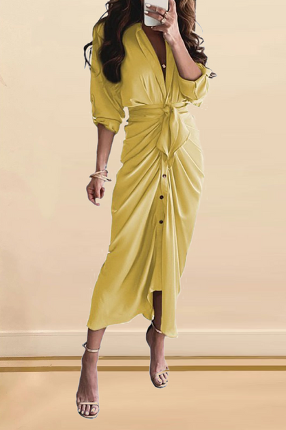 Casual Print Patchwork V Neck Waist Skirt Dresses(12 Colors)