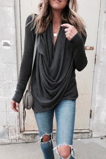 Tops casuales de cuello en U con parches sólidos