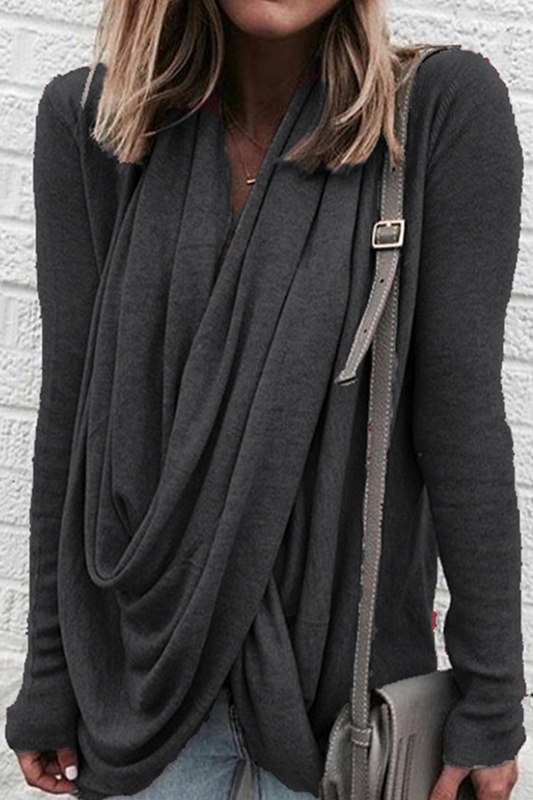 Tops casuales de cuello en U con parches sólidos