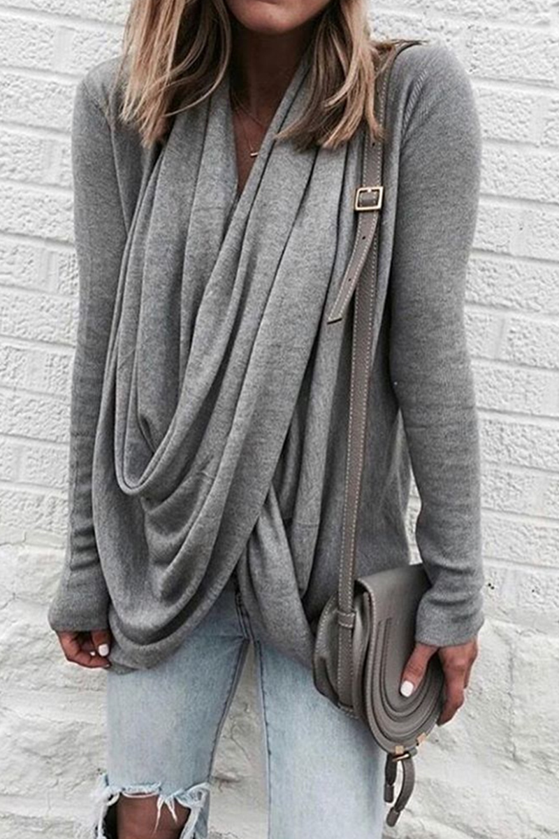 Tops casuales de cuello en U con parches sólidos