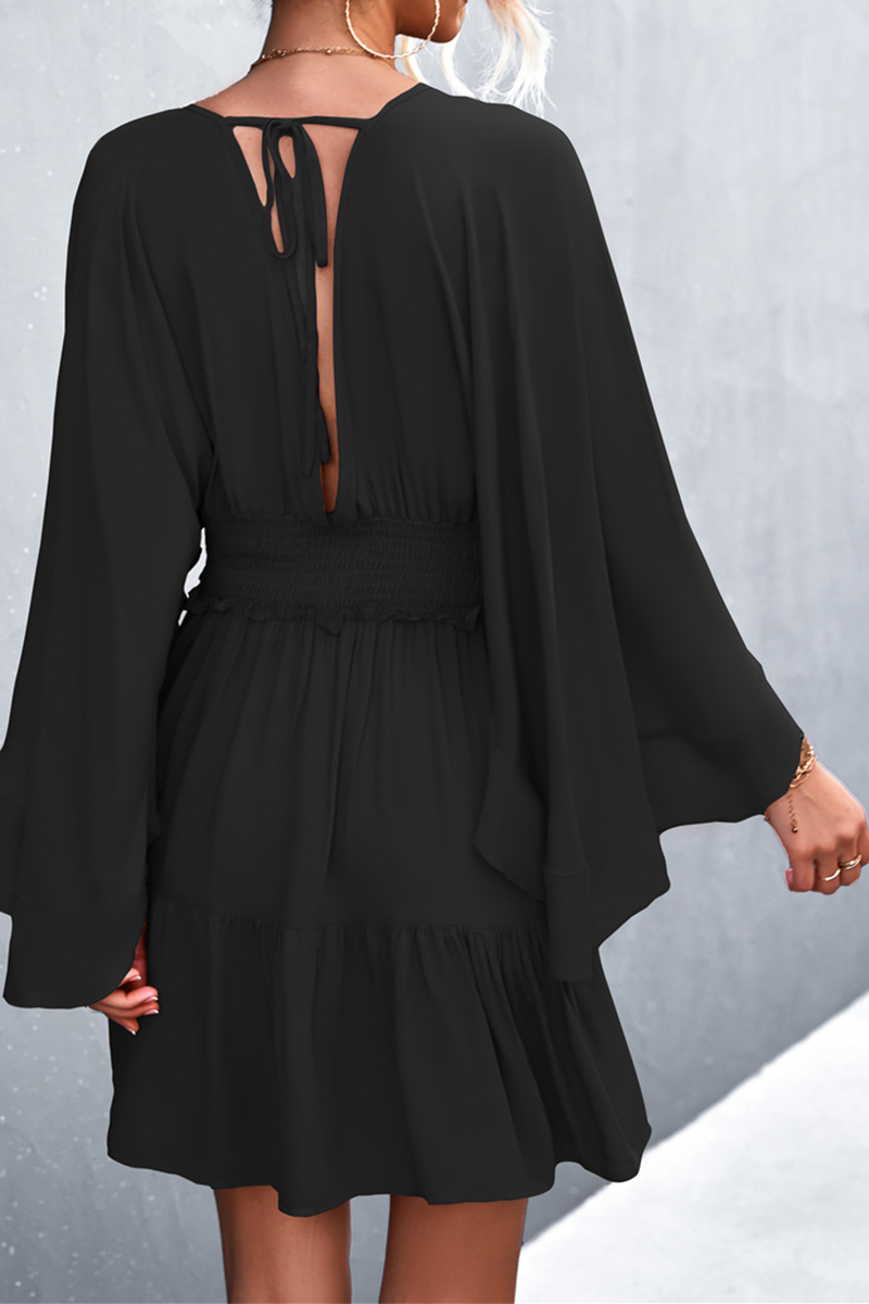 Casual Solid Patchwork V Neck Waist Skirt Dresses(3 colors)