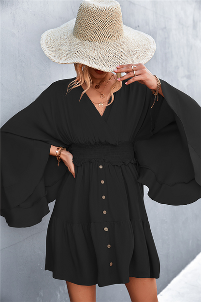 Casual Solid Patchwork V Neck Waist Skirt Dresses(3 colors)