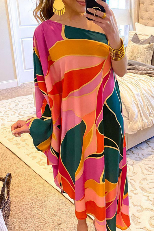 Casual Print One Shoulder Straight Dresses