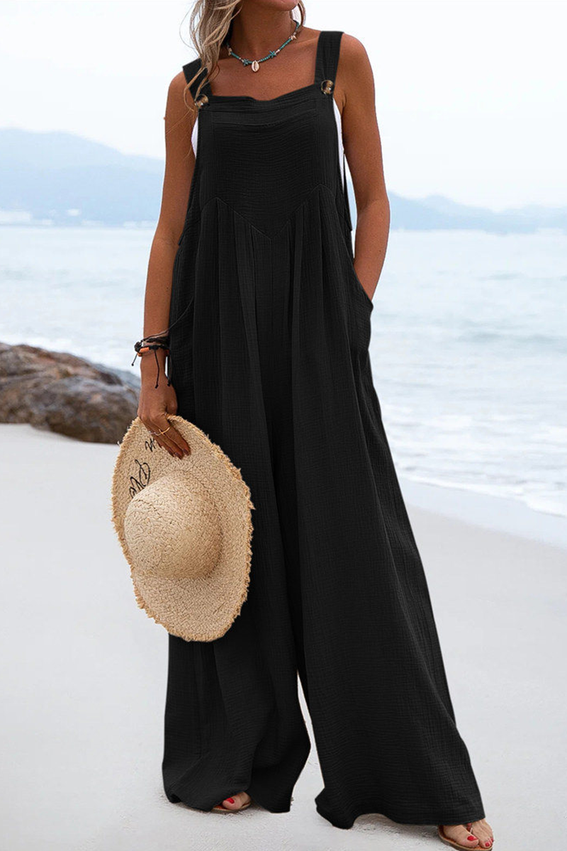 Casual Solid Square Neck Pocket Loose Jumpsuit(13 Colors)
