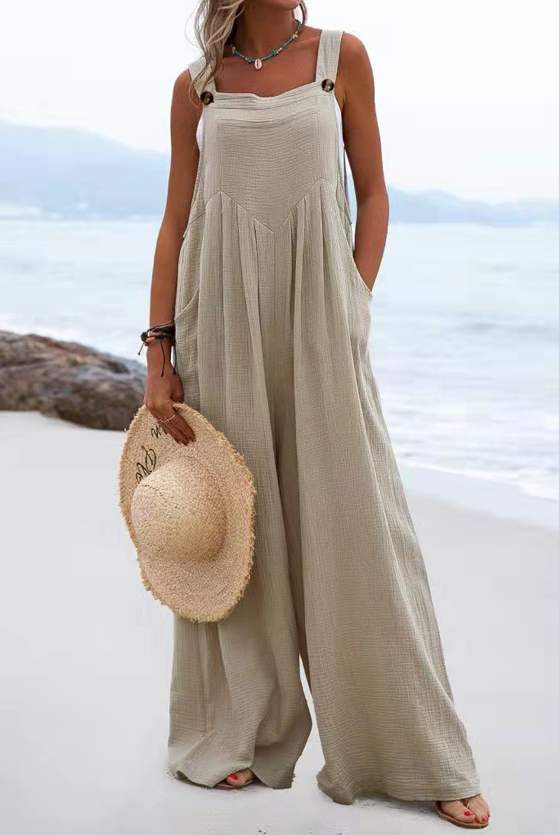 Monos casuales holgados con cuello cuadrado y abertura en la parte delantera (13 colores)