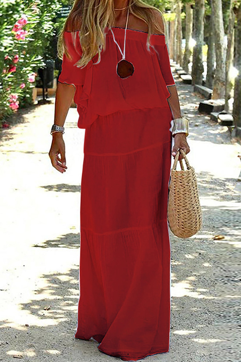 Fashion Solid Patchwork Off the Shoulder Straight Dresses
