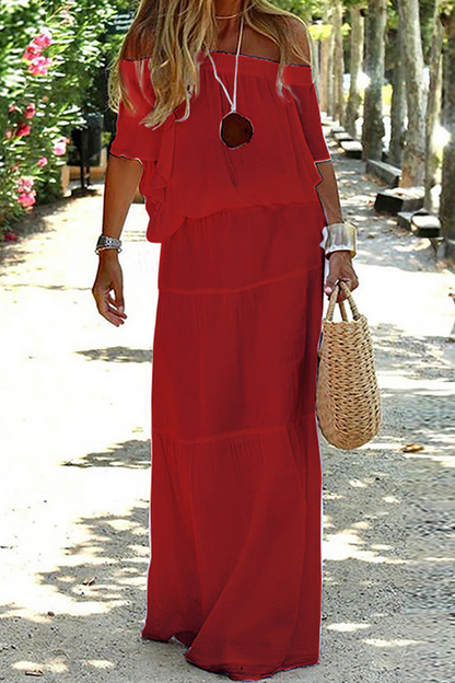 Fashion Solid Patchwork Off the Shoulder Straight Dresses