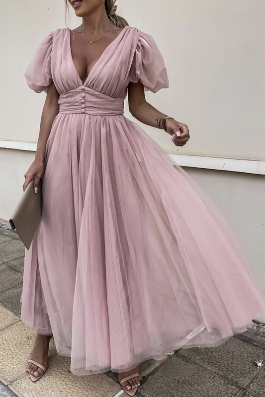 Vestido de malla con escote en V y abertura en la parte superior, de moda