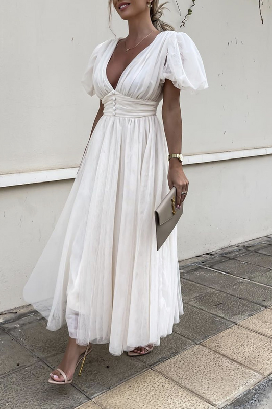 Vestido de malla con escote en V y abertura en la parte superior, de moda