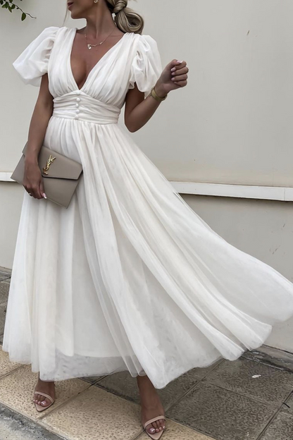 Vestido de malla con escote en V y abertura en la parte superior, de moda