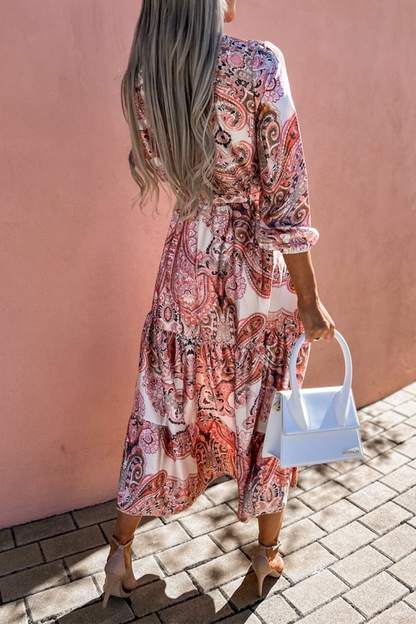 Casual Print Neck Cake Skirt Dresses(3 Colors)