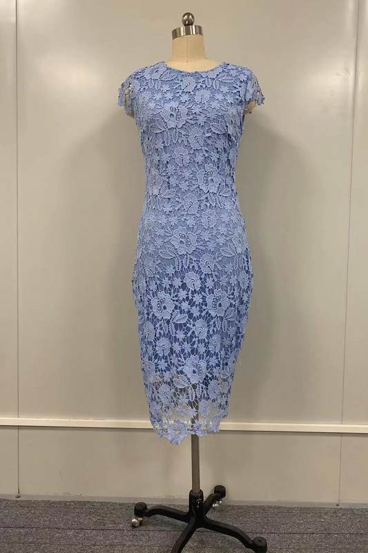 Fashion Solid Lace O Neck Pencil Skirt Dresses