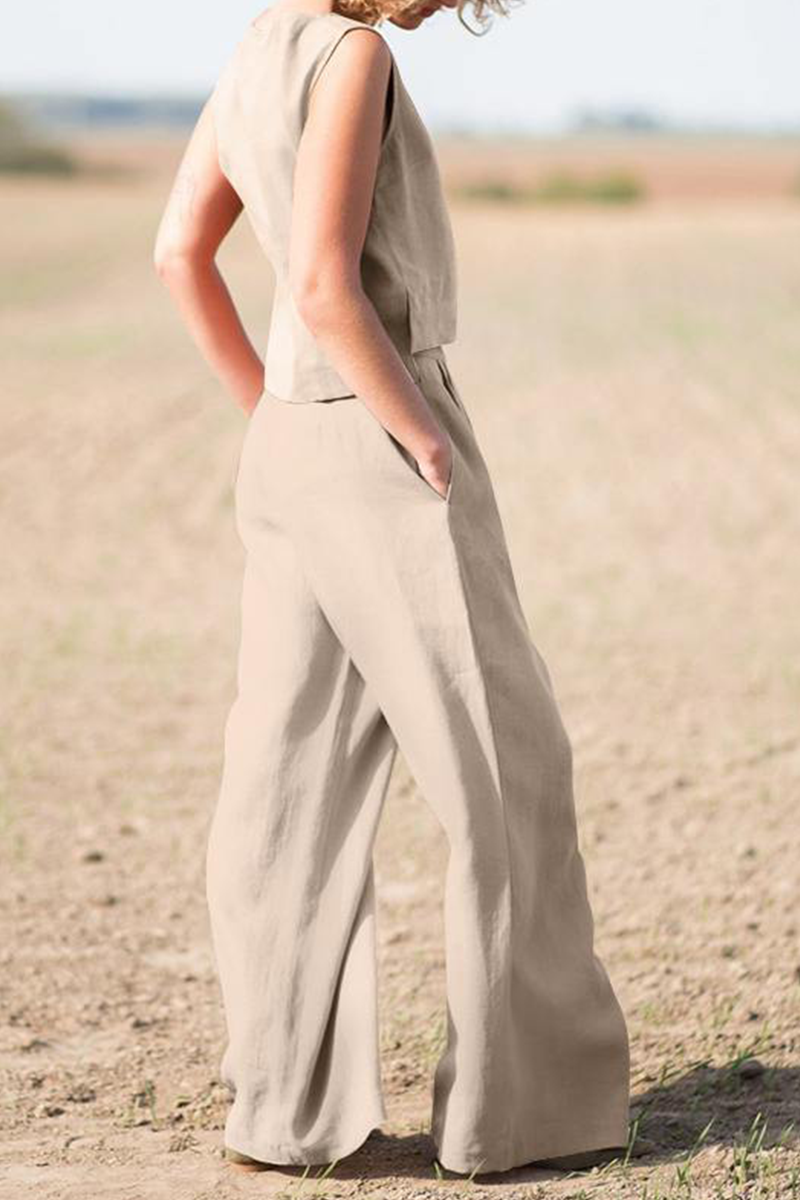 Casual Solid O Neck Sleeveless Two Pieces(4 Colors)
