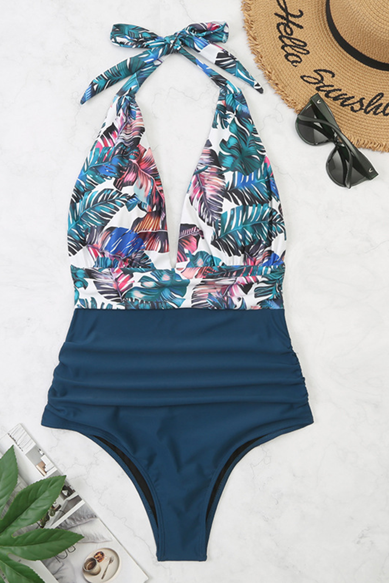 Trajes de baño de moda con estampado de vacaciones y abertura en la parte posterior (5 colores)
