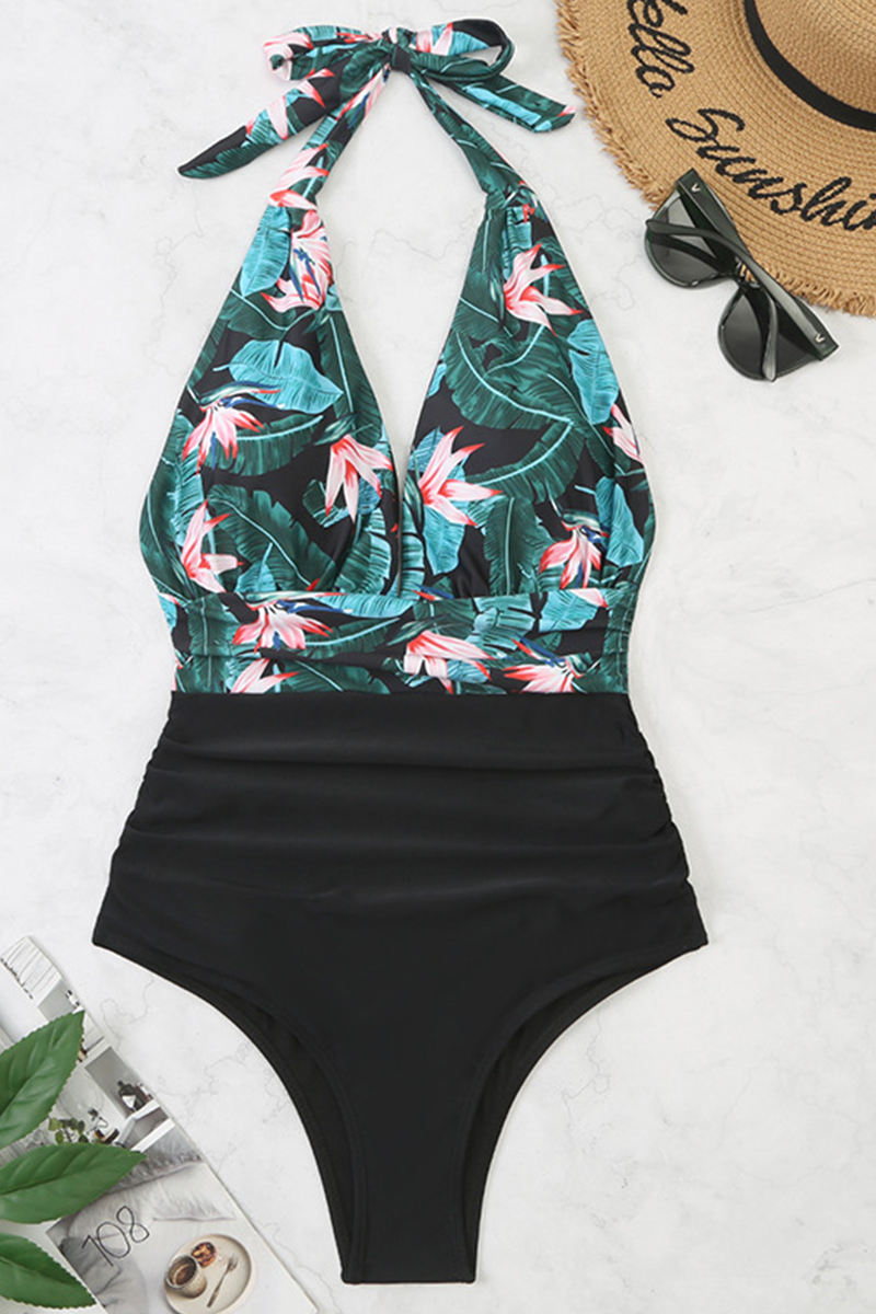 Trajes de baño de moda con estampado de vacaciones y abertura en la parte posterior (5 colores)