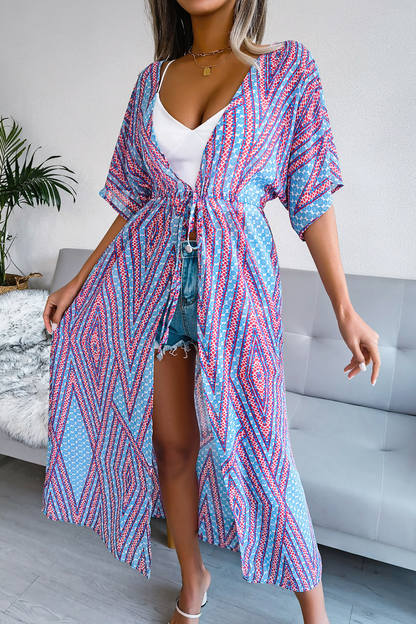 Vestidos casuales con falda y cuello tipo cárdigan con abertura y estampado (3 colores)